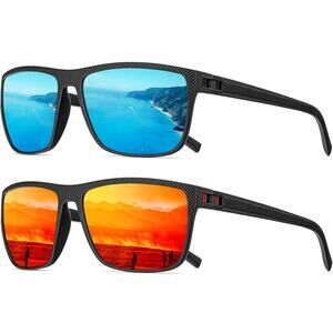 New Qally 2 Pairs Orange Blue Men Polarized Lightweight UV Protection Sunglasses